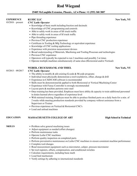 resume for cnc lathe operator